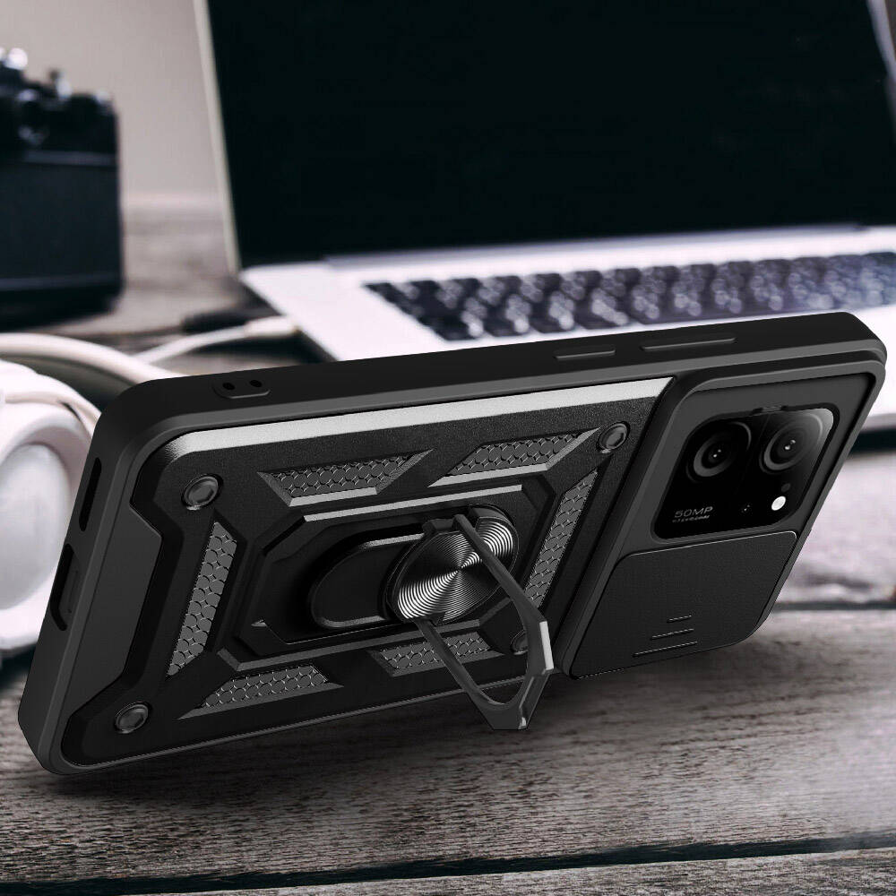 Xiaomi Mi 13T Pro Kılıf Magnetik Standlı Kamera Korumalı Zore Sürgülü Vega Kapak Mavi
