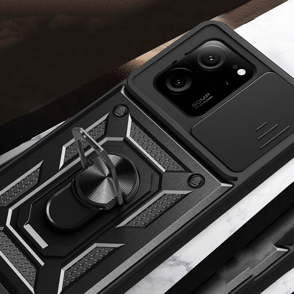 Xiaomi Mi 13T Pro Kılıf Magnetik Standlı Kamera Korumalı Zore Sürgülü Vega Kapak Mavi