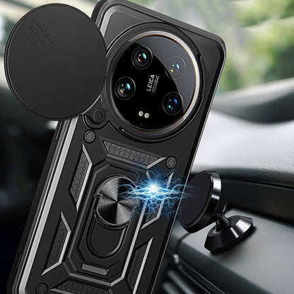 Xiaomi Mi 14 Ultra Kılıf Magnetik Standlı Kamera Korumalı Zore Sürgülü Vega Kapak Siyah