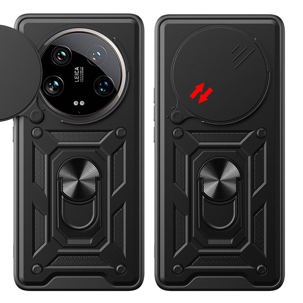 Xiaomi Mi 14 Ultra Kılıf Magnetik Standlı Kamera Korumalı Zore Sürgülü Vega Kapak Siyah