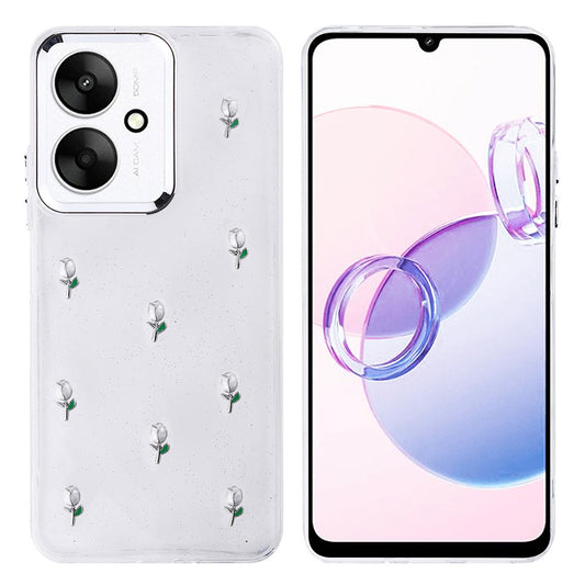 Xiaomi Poco C65 Kılıf Airbag Tasarımlı Simli Şeffaf Zore Kutup Kapak Lale