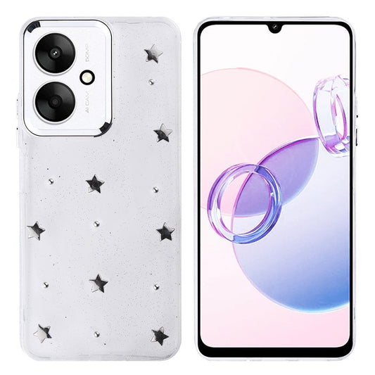 Xiaomi Poco C65 Kılıf Airbag Tasarımlı Simli Şeffaf Zore Kutup Kapak Yıldız