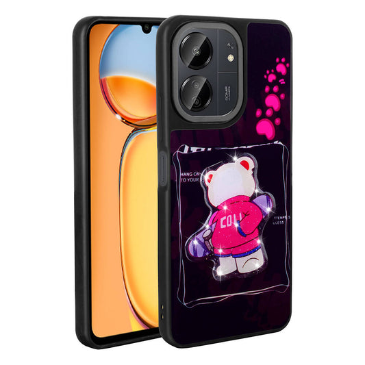 Xiaomi Poco C65 Kılıf Parlayan Kabartmalı İkonik Figürlü Zore Amas Silikon Kapak Siyah