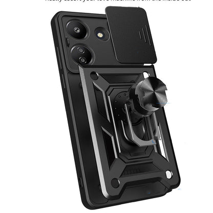 Xiaomi Poco C65 Kılıf Magnetik Standlı Kamera Korumalı Zore Sürgülü Vega Kapak Mavi