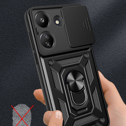 Xiaomi Poco C65 Kılıf Magnetik Standlı Kamera Korumalı Zore Sürgülü Vega Kapak Mavi