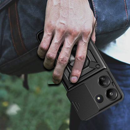 Xiaomi Poco C65 Kılıf Magnetik Standlı Kamera Korumalı Zore Sürgülü Vega Kapak Siyah