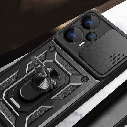 Xiaomi Poco F5 Kılıf Magnetik Standlı Kamera Korumalı Zore Sürgülü Vega Kapak Mavi