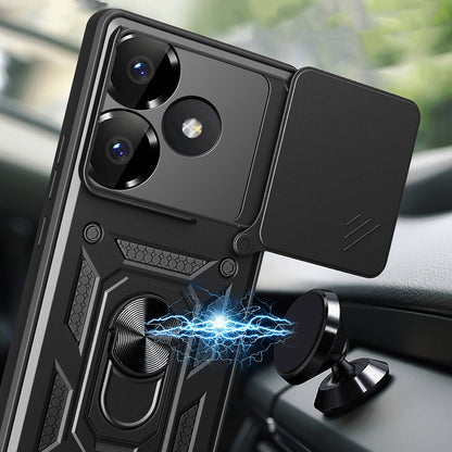 Xiaomi Poco F6 Kılıf Magnetik Standlı Kamera Korumalı Zore Sürgülü Vega Kapak Siyah