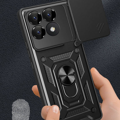 Xiaomi Poco F6 Pro Kılıf Magnetik Standlı Kamera Korumalı Zore Sürgülü Vega Kapak Mavi