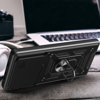 Xiaomi Poco F6 Pro Kılıf Magnetik Standlı Kamera Korumalı Zore Sürgülü Vega Kapak Mavi
