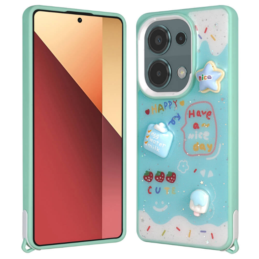 Xiaomi Poco M6 Pro 4G Kılıf Parlayan Simli Kabartma Figürlü Zore Cevze Kapak Yeşil