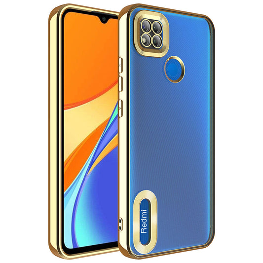Xiaomi Redmi 10A Kılıf Kamera Korumalı Logo Gösteren Zore Omega Kapak Gold