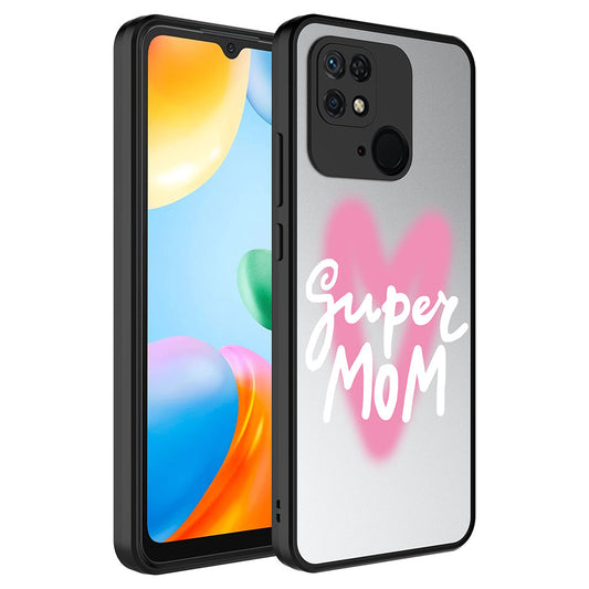 Xiaomi Redmi 10C Kılıf Aynalı Desenli Kamera Korumalı Parlak Zore Mirror Kapak Süper Anne