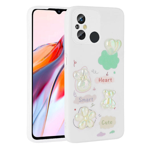 Xiaomi Redmi 12C Kılıf Kabartma Figürlü Parlak Zore Toys Silikon Kapak Beyaz
