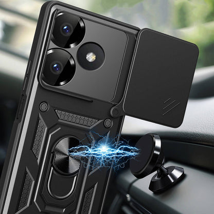 Xiaomi Redmi 13 4G Kılıf Magnetik Standlı Kamera Korumalı Zore Sürgülü Vega Kapak Mavi