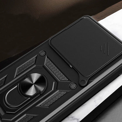 Xiaomi Redmi 13 4G Kılıf Magnetik Standlı Kamera Korumalı Zore Sürgülü Vega Kapak Mavi