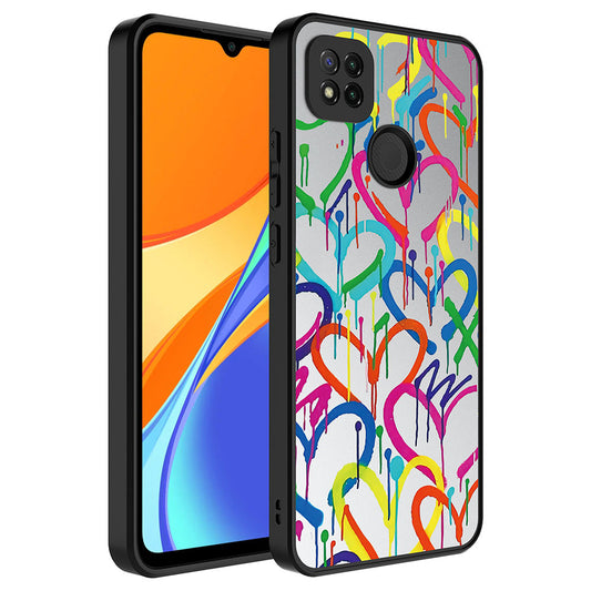 Xiaomi Redmi 9C Kılıf Aynalı Desenli Kamera Korumalı Parlak Zore Mirror Kapak Kalp