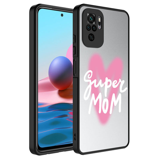 Xiaomi Redmi Note 10 Kılıf Aynalı Desenli Kamera Korumalı Parlak Zore Mirror Kapak Süper Anne