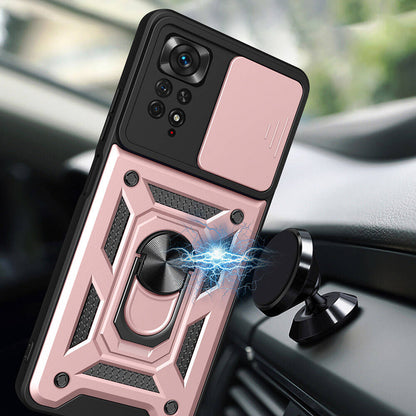 Xiaomi Redmi Note 11 Pro 4G Kılıf Magnetik Standlı Kamera Korumalı Zore Sürgülü Vega Kapak Mavi