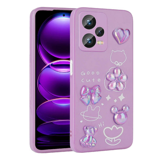Xiaomi Redmi Note 12 4G Kılıf Kabartma Figürlü Parlak Zore Toys Silikon Kapak Mor