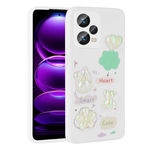 Xiaomi Redmi Note 12 4G Kılıf Kabartma Figürlü Parlak Zore Toys Silikon Kapak Beyaz