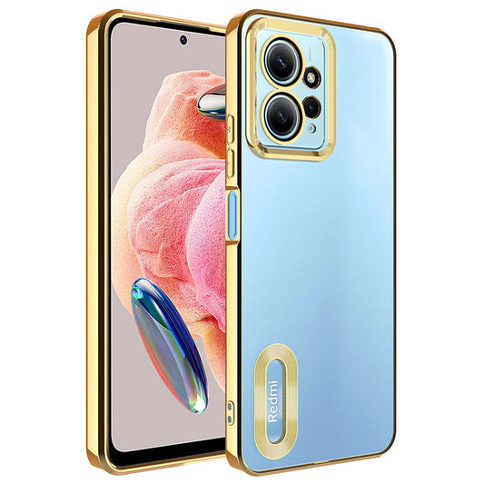 Xiaomi Redmi Note 12 4G Kılıf Kamera Korumalı Logo Gösteren Zore Omega Kapak Gold