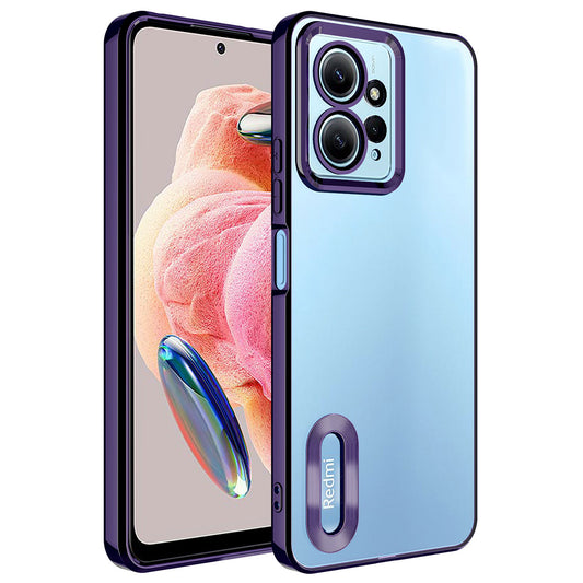 Xiaomi Redmi Note 12 4G Kılıf Kamera Korumalı Logo Gösteren Zore Omega Kapak Derin Mor