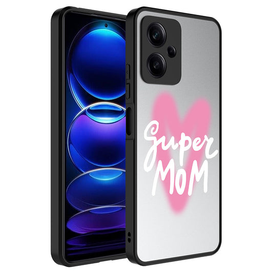 Xiaomi Redmi Note 12 5G Kılıf Aynalı Desenli Kamera Korumalı Parlak Zore Mirror Kapak Süper Anne
