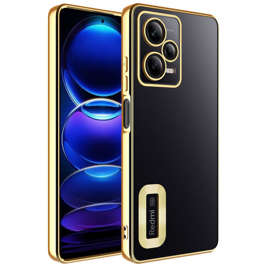 Xiaomi Redmi Note 12 5G Kılıf Kamera Korumalı Logo Gösteren Zore Omega Kapak Gold