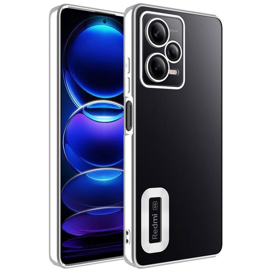 Xiaomi Redmi Note 12 5G Kılıf Kamera Korumalı Logo Gösteren Zore Omega Kapak Gümüş