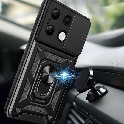 Xiaomi Redmi Note 13 4G Kılıf Magnetik Standlı Kamera Korumalı Zore Sürgülü Vega Kapak Siyah