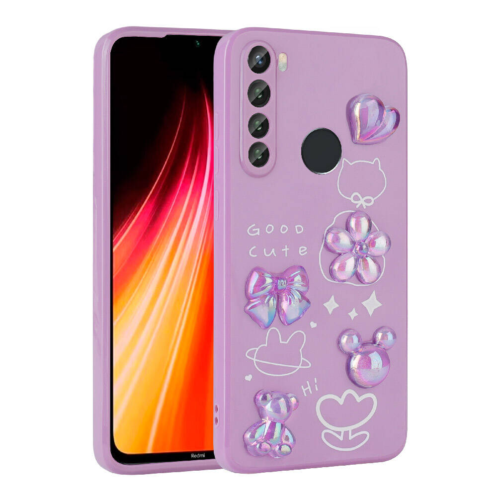 Xiaomi Redmi Note 8 Kılıf Kabartma Figürlü Parlak Zore Toys Silikon Kapak Açık Yeşil