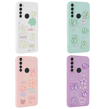 Xiaomi Redmi Note 8 Kılıf Kabartma Figürlü Parlak Zore Toys Silikon Kapak Pembe