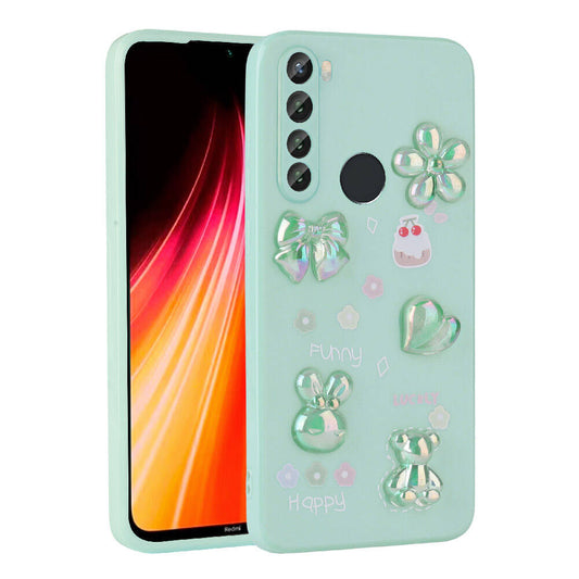 Xiaomi Redmi Note 8 Kılıf Kabartma Figürlü Parlak Zore Toys Silikon Kapak Açık Yeşil