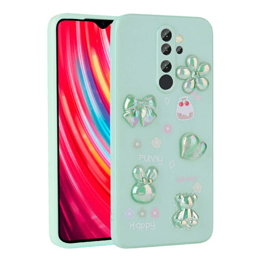 Xiaomi Redmi Note 8 Pro Kılıf Kabartma Figürlü Parlak Zore Toys Silikon Kapak Açık Yeşil