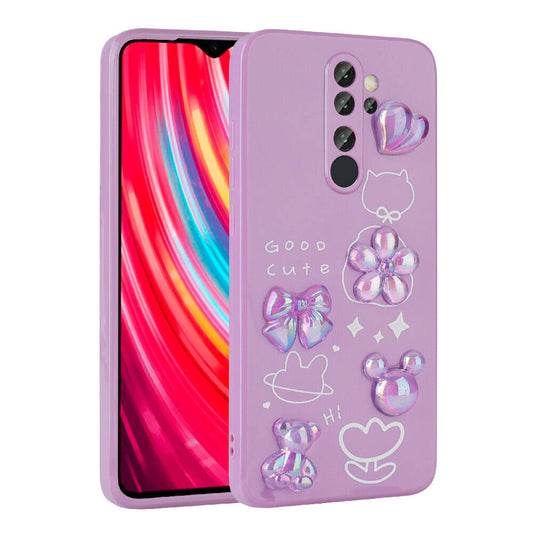 Xiaomi Redmi Note 8 Pro Kılıf Kabartma Figürlü Parlak Zore Toys Silikon Kapak Mor