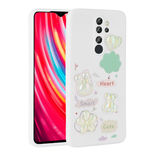 Xiaomi Redmi Note 8 Pro Kılıf Kabartma Figürlü Parlak Zore Toys Silikon Kapak Beyaz
