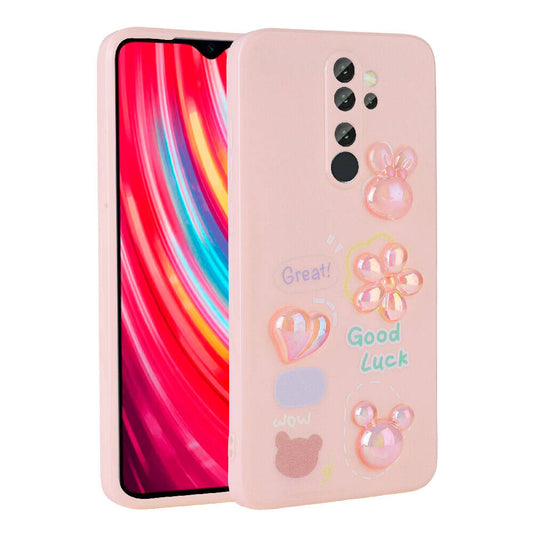 Xiaomi Redmi Note 8 Pro Kılıf Kabartma Figürlü Parlak Zore Toys Silikon Kapak Pembe