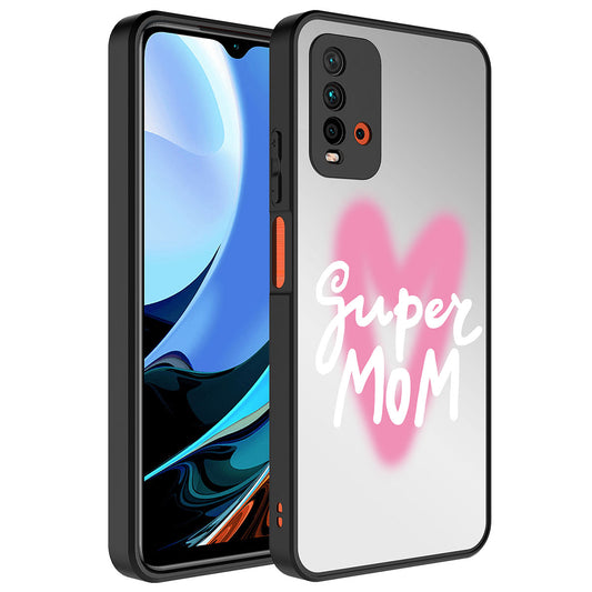 Xiaomi Redmi Note 9 4G Kılıf Aynalı Desenli Kamera Korumalı Parlak Zore Mirror Kapak Süper Anne