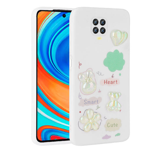 Xiaomi Redmi Note 9 Pro Kılıf Kabartma Figürlü Parlak Zore Toys Silikon Kapak Beyaz