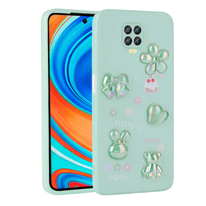 Xiaomi Redmi Note 9S Kılıf Kabartma Figürlü Parlak Zore Toys Silikon Kapak Açık Yeşil