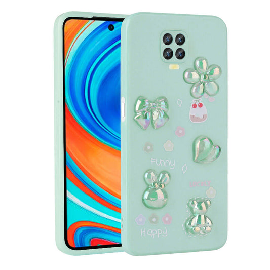 Xiaomi Redmi Note 9S Kılıf Kabartma Figürlü Parlak Zore Toys Silikon Kapak Açık Yeşil