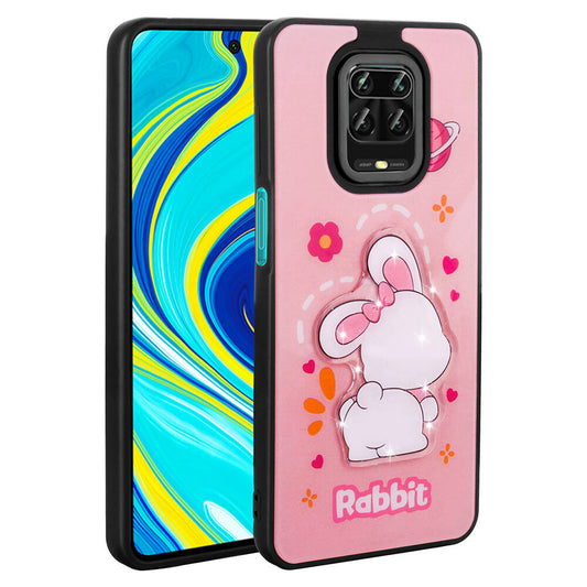 Xiaomi Redmi Note 9S Kılıf Parlayan Kabartmalı İkonik Figürlü Zore Amas Silikon Kapak Pembe