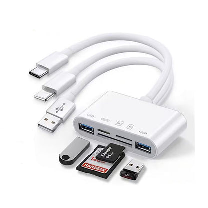 Zore All Round 5in1 Type-C & Lightning & USB Çıkışlı OTG Hafıza Kart Okuyucu Beyaz