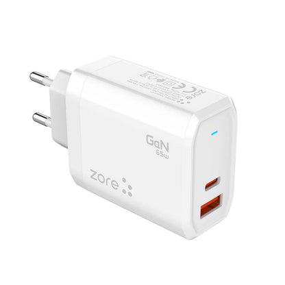 Zore Always-01 GaN Tech Type-C PD4.0 USB-A QC3.0 Hızlı Şarj Özellikli Seyahat Şarj Başlığı 65W Beyaz