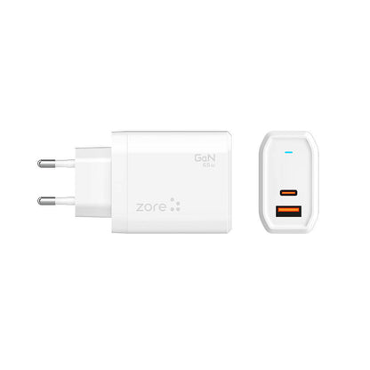 Zore Always-01 GaN Tech Type-C PD4.0 USB-A QC3.0 Hızlı Şarj Özellikli Seyahat Şarj Başlığı 65W Beyaz