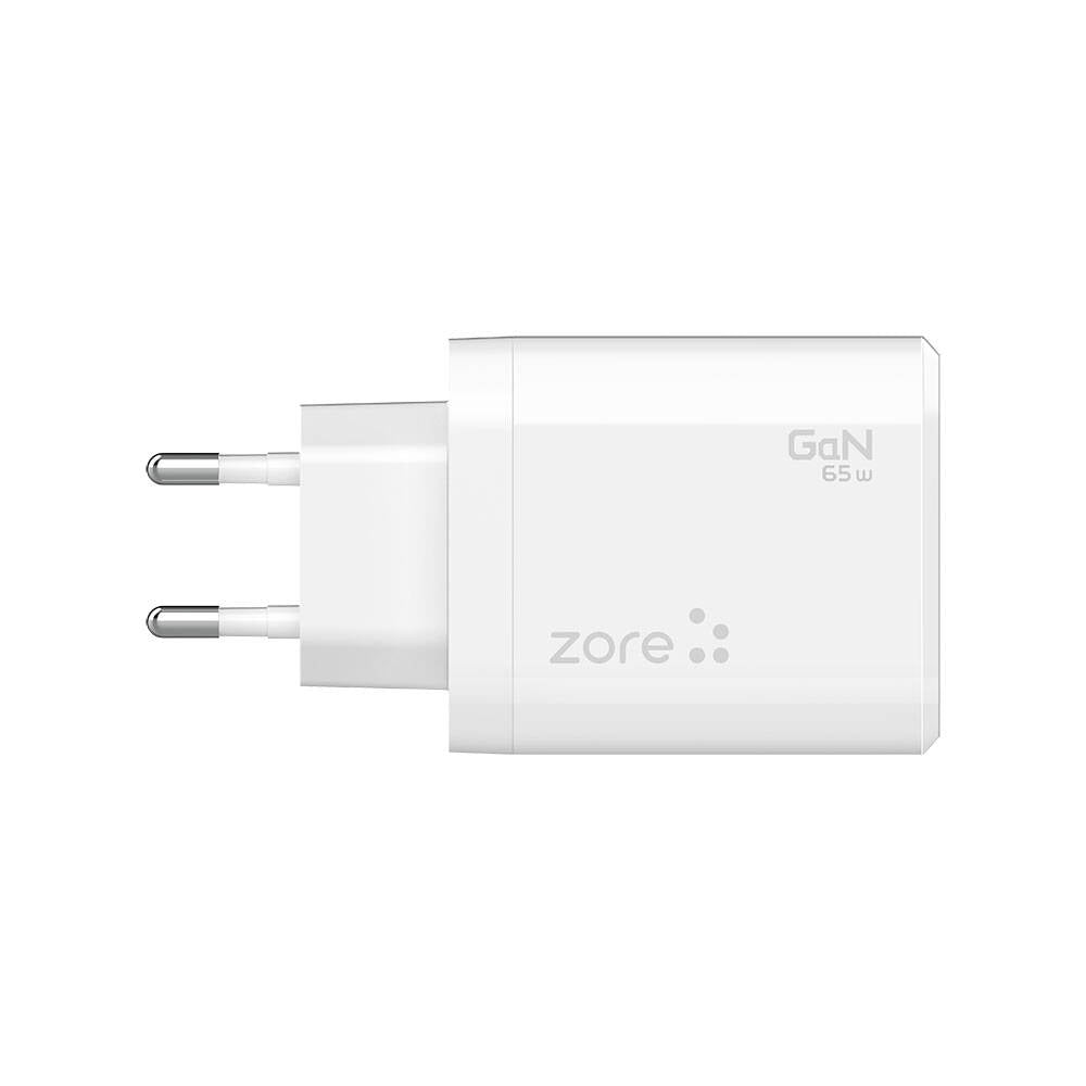 Zore Always-01 GaN Tech Type-C PD4.0 USB-A QC3.0 Hızlı Şarj Özellikli Seyahat Şarj Başlığı 65W Beyaz