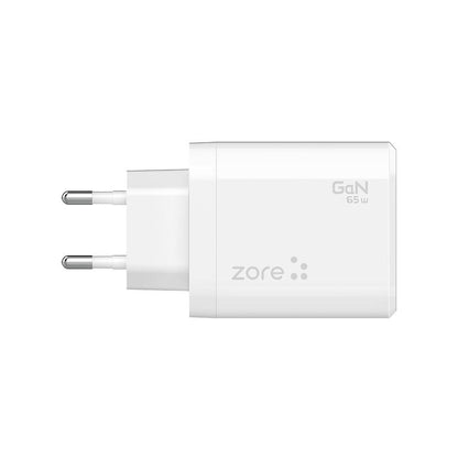 Zore Always-01 GaN Tech Type-C PD4.0 USB-A QC3.0 Hızlı Şarj Özellikli Seyahat Şarj Başlığı 65W Beyaz