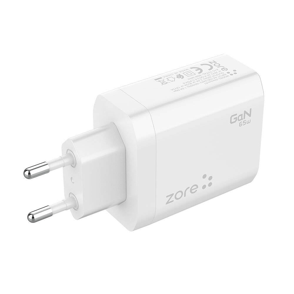 Zore Always-01 GaN Tech Type-C PD4.0 USB-A QC3.0 Hızlı Şarj Özellikli Seyahat Şarj Başlığı 65W Beyaz