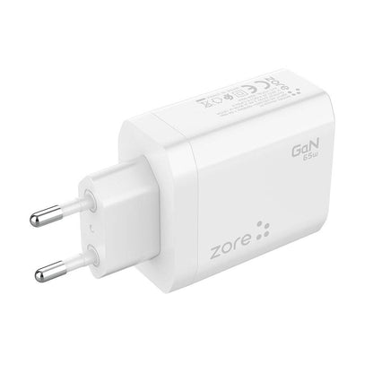 Zore Always-01 GaN Tech Type-C PD4.0 USB-A QC3.0 Hızlı Şarj Özellikli Seyahat Şarj Başlığı 65W Beyaz